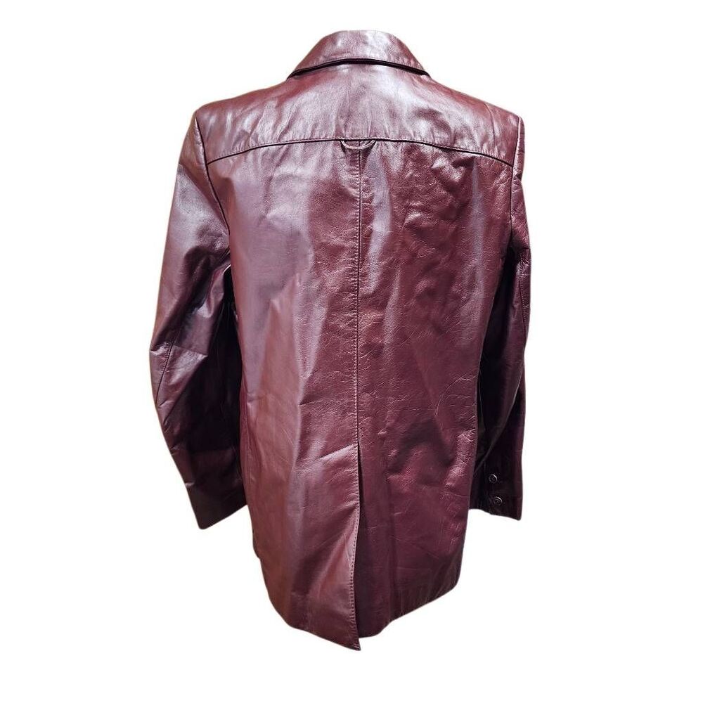 Etienne Aigner Burgundy Genuine Leather Blazer Jacket Women's Size 12 Vintage - Picture 4 of 10
